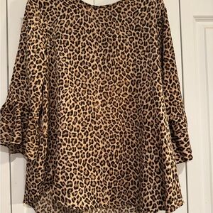 Ces Femme Leopard Print Bell Sleeve Tunic - Brown & Black